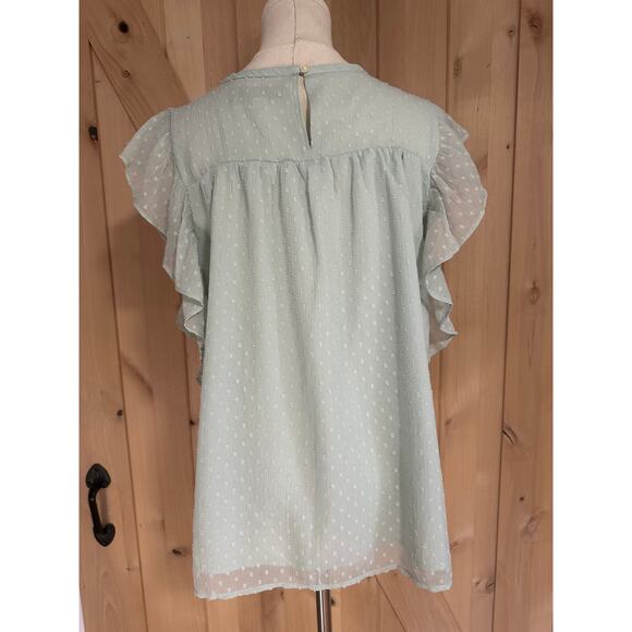 Loft | Dot Smocked Flutter Sleeve Swing Top Seafoam Green | Size Large - Picture 4 of 10
